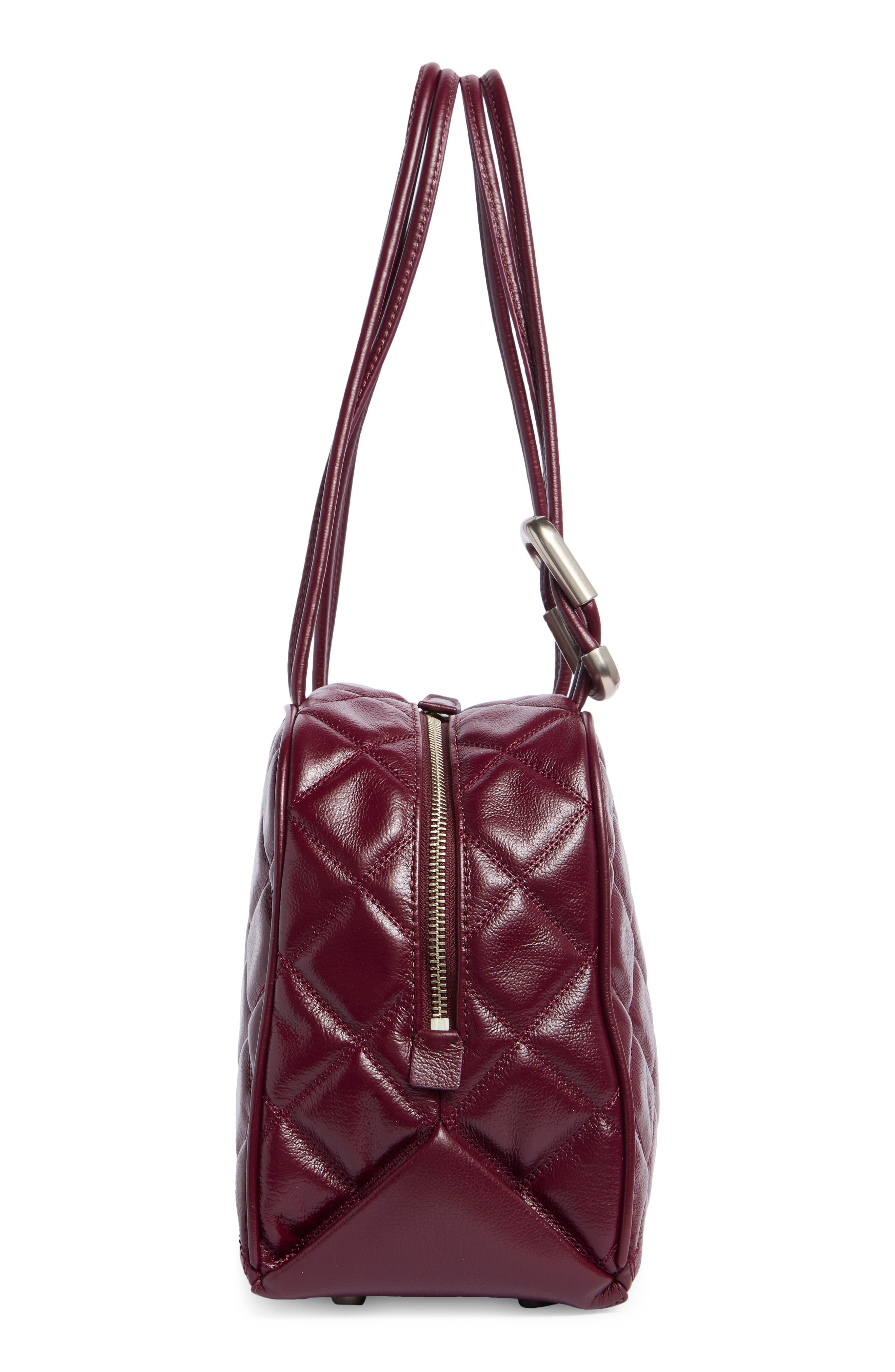 Dual Strap Diamond Quilt Leather Shoulder Bag, Alternate, color, DARK PLUM