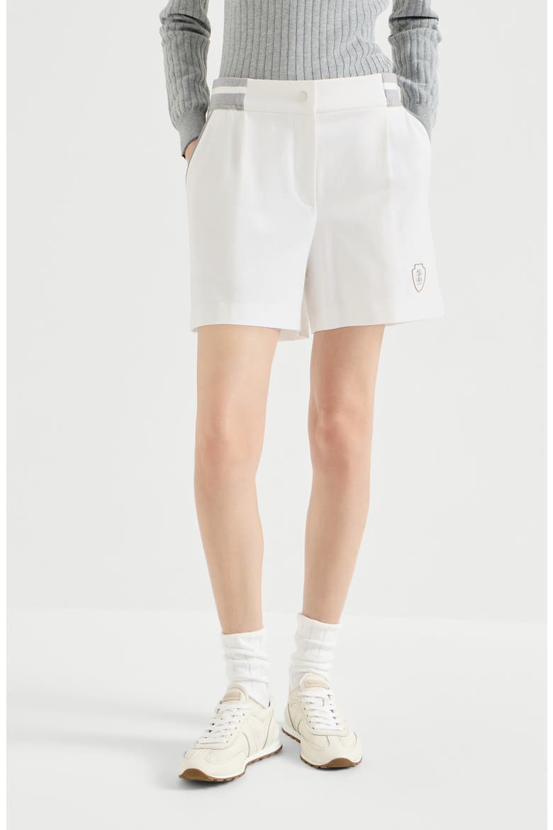 Stretch cotton lightweight French terry active shorts with logo, Main, color, White