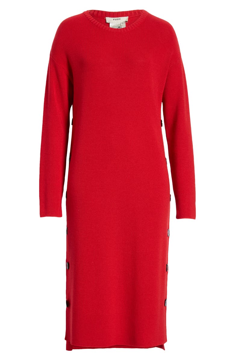 Fuzzi Side Button Long Sleeve Midi Sweater Dress, Alternate, color,