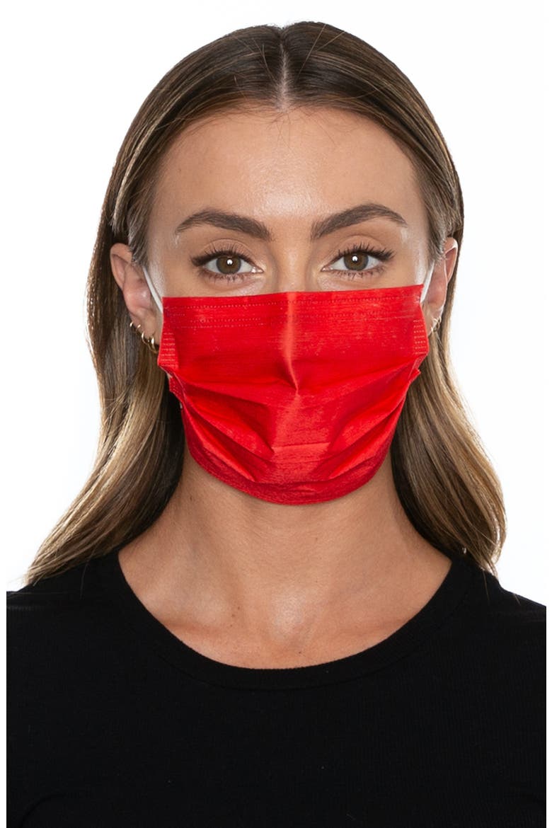 5-Pack Adult Disposable Pleated Face Masks, Main, color, NEON RED CORAL