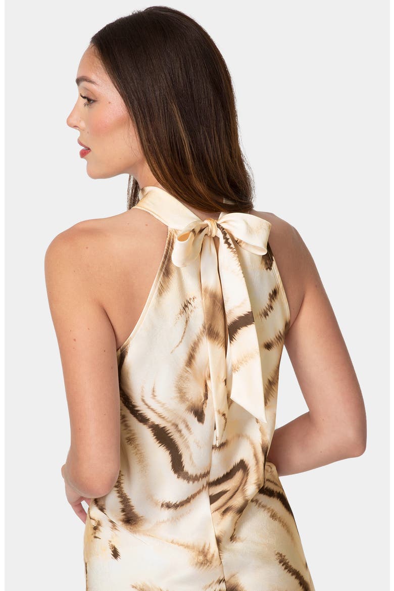 Satin Mock Neck Dress, Alternate, color, TAN/ MULTI
