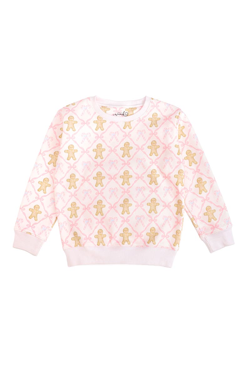 Gingerbread Bow Trellis Christmas Sweatshirt, Main, color, Ballet Pink