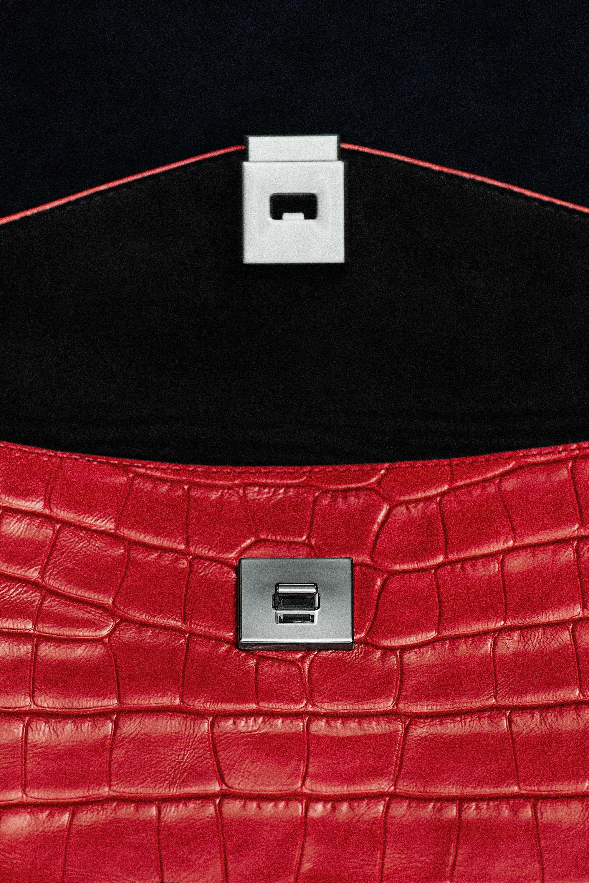 Envelope Clasp Pouch - Croc-Effect Leather, Alternate, color, RED