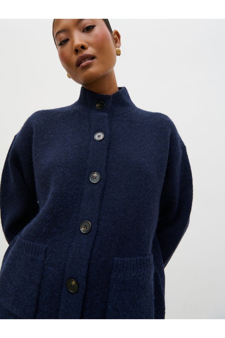 Leighton High Neck Knit Cardigan, Alternate, color, Navy Marl