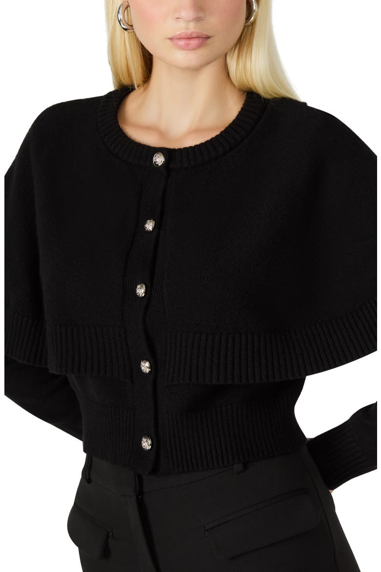 Gissele Cape Detail Cardigan, Alternate, color, BLACK