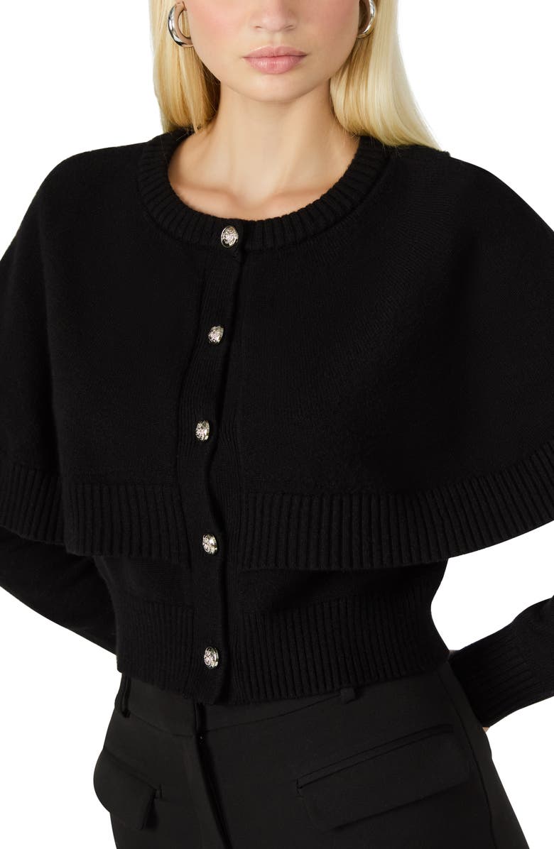 Steve Madden Gissele Cape Detail Cardigan, Alternate, color, Black