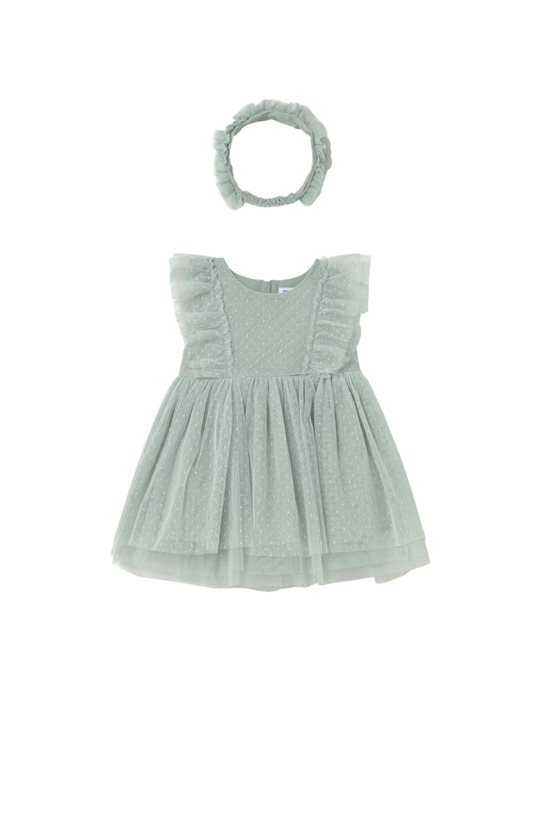 Mayoral Dress With Matching Headband, Main, color, Green