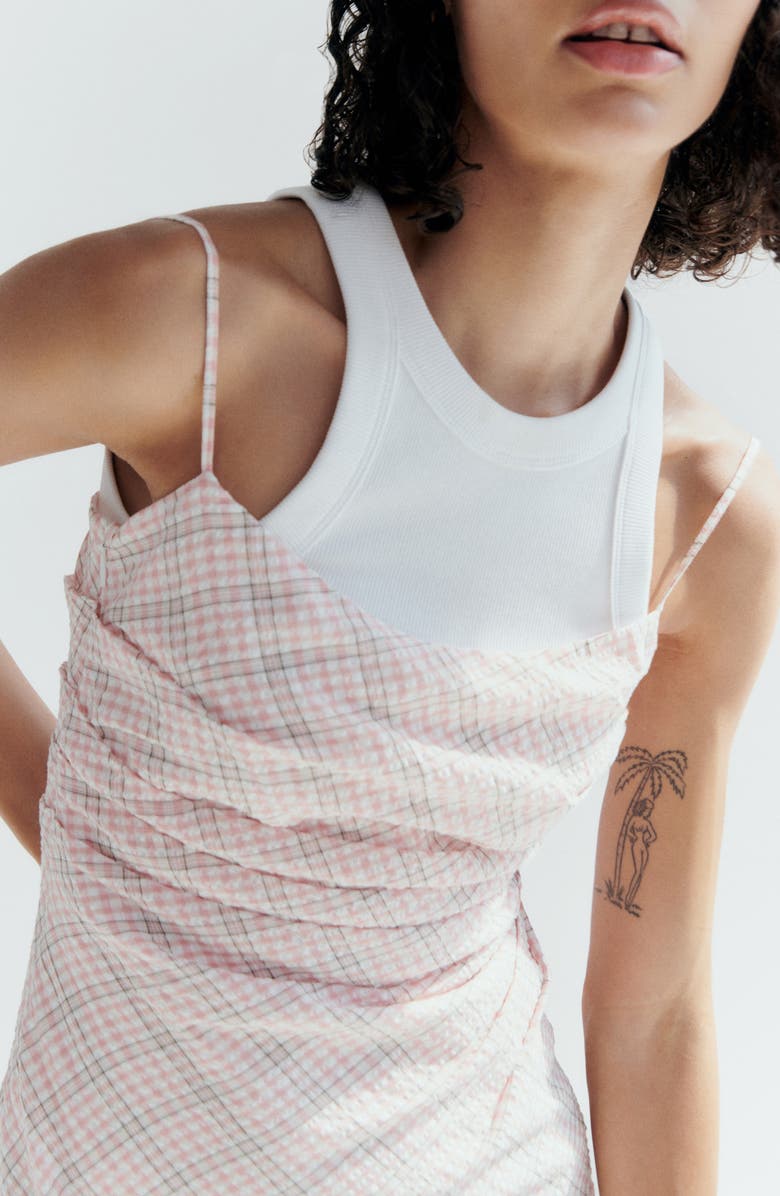 MANGO Check Print Midi Slipdress, Alternate, color, Pastel Pink