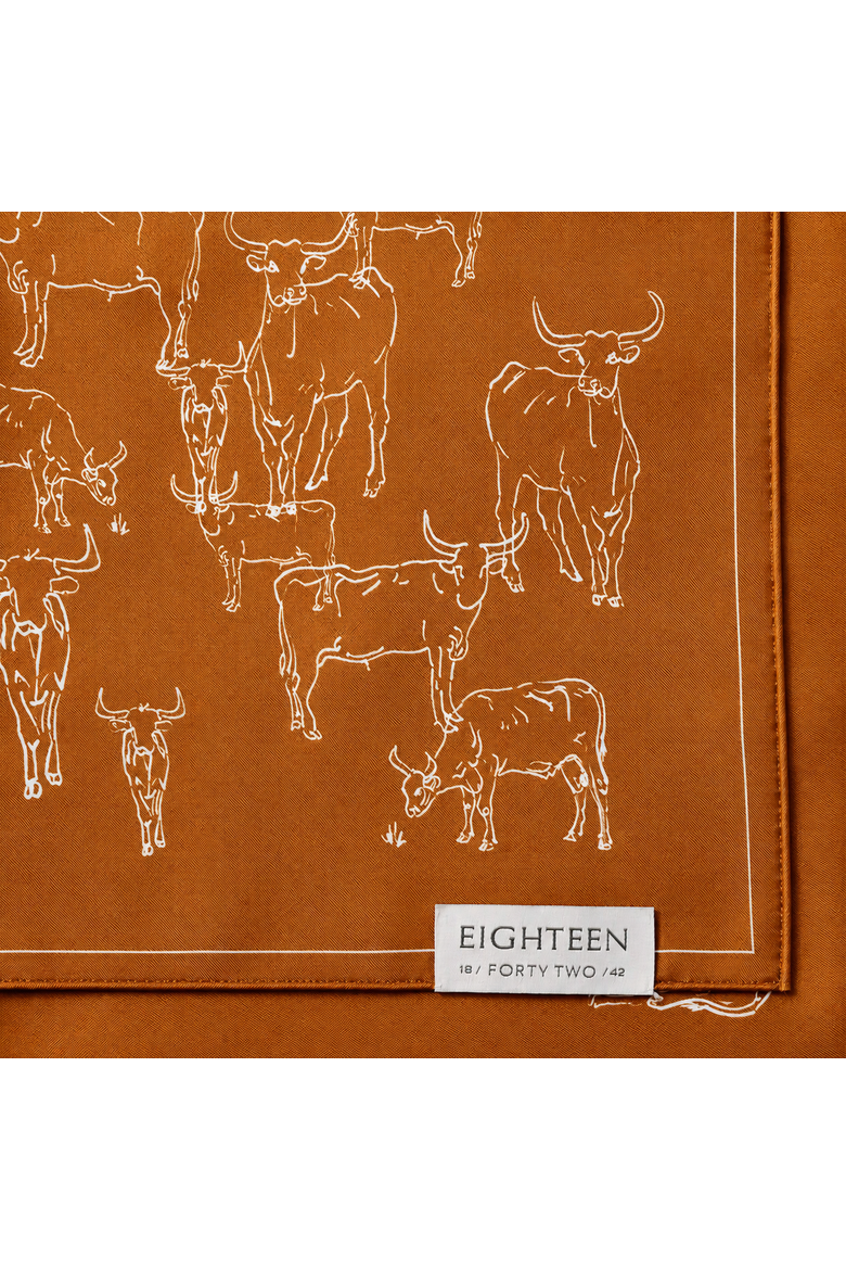 Longhorn Outline Silk Twill Bandana, Alternate, color, Burnt Orange