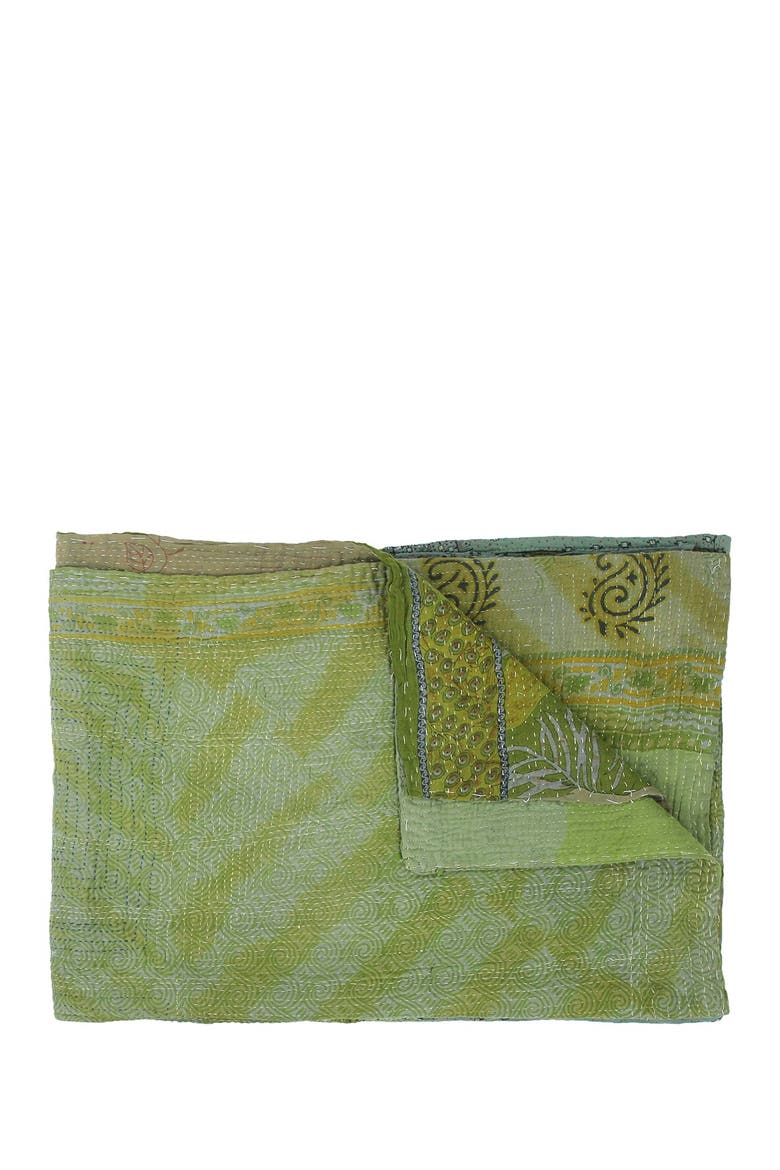 Overdyed Kantha Throw, Alternate, color, GREEN