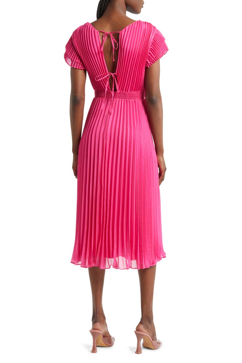 Daisy Pleated Tie Back Midi Dress, Alternate, color, PINK