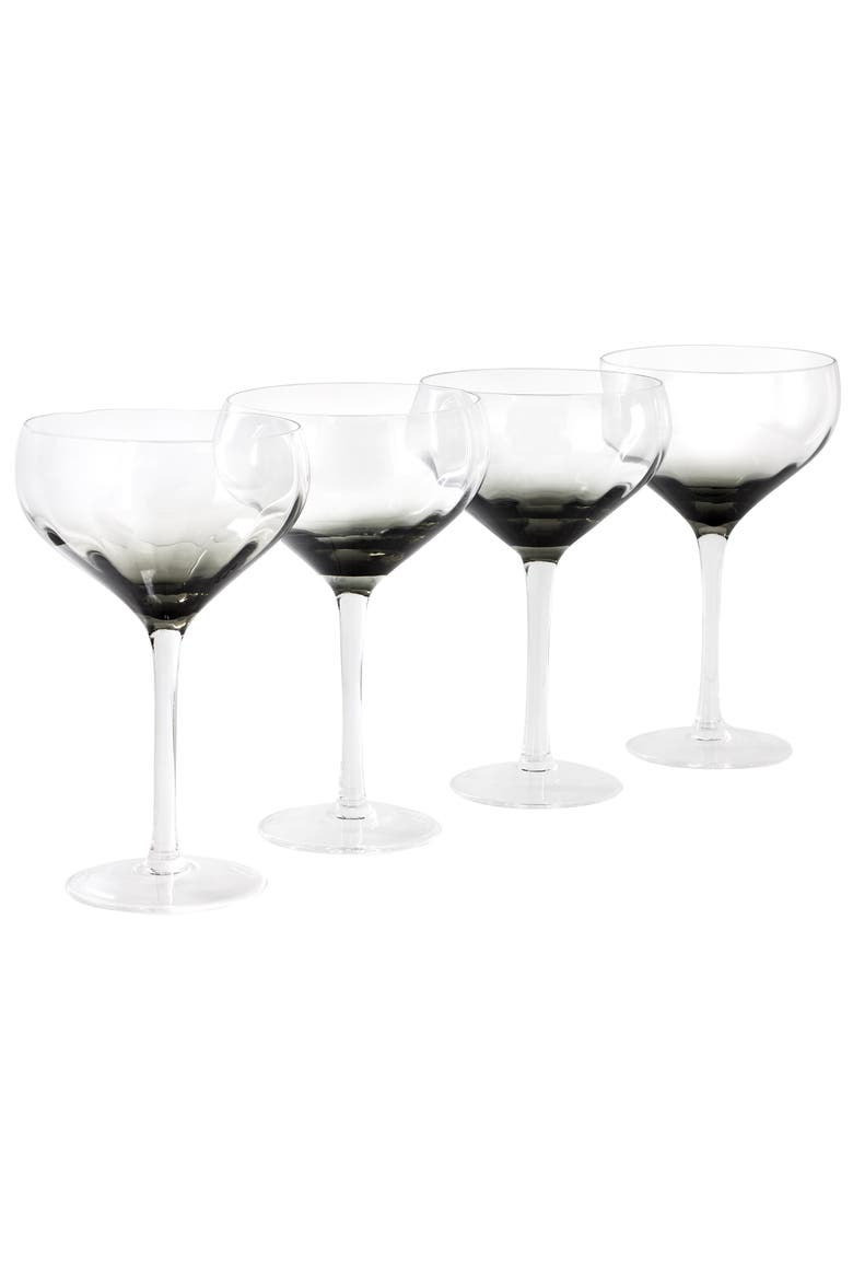 4 Piece 12.2oz Optic Handmade Coupe Glass Set Black, Main, color, Black