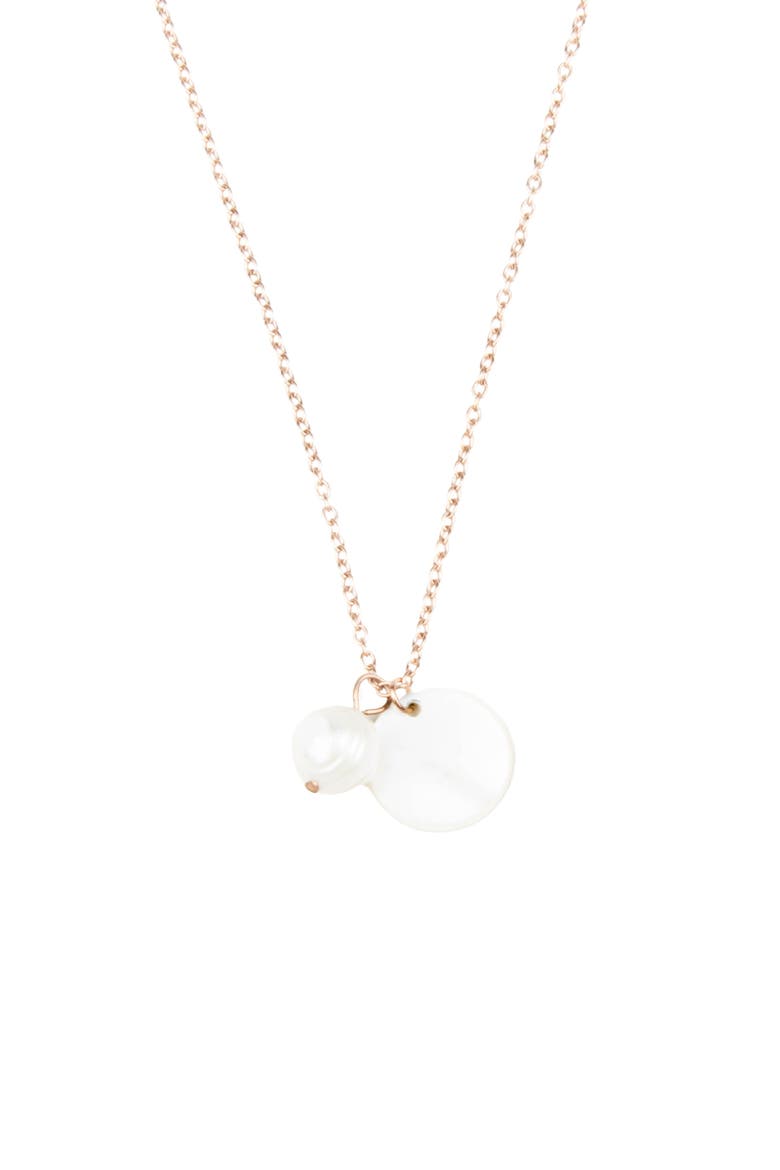 Mother-of-Pearl Round & Pearl Pendant Necklace, Main, color, White