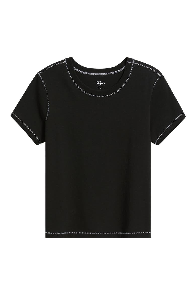 Girlfriend Cotton T-shirt with Contrast Stitching, Alternate, color, BLACK CONTRAST STITCH