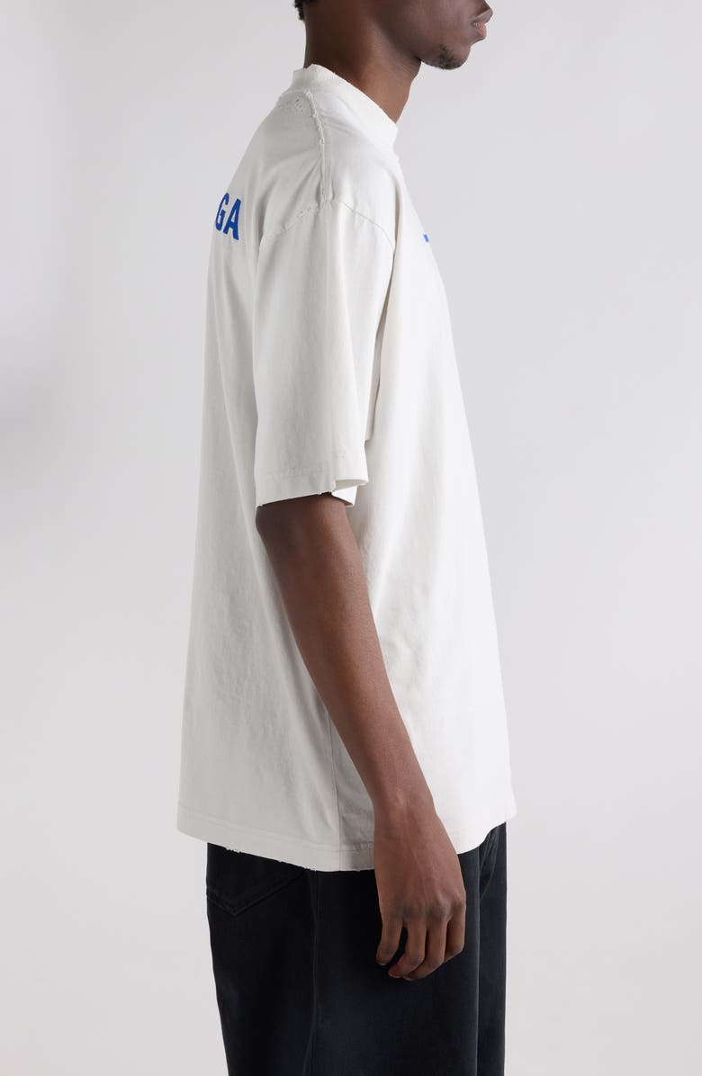Balenciaga Medium Fit Distressed Logo T-Shirt, Alternate, color, 8016 Dirty Wht/ Sport Blue