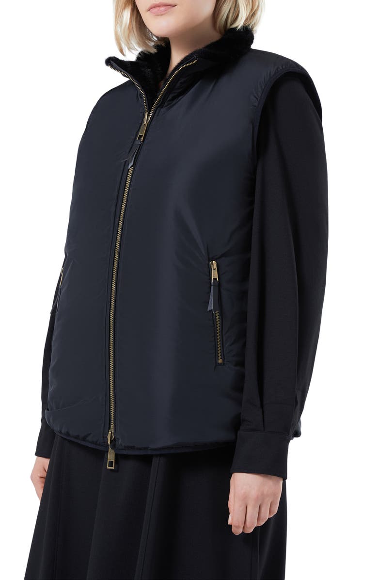 Marina Rinaldi Disegno Reversible Faux Fur Vest, Alternate, color, Black