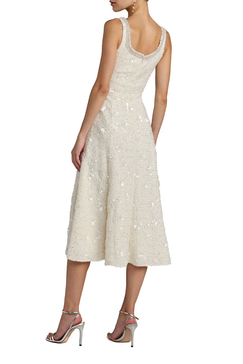 Boucle Embellished Square Neck A Line Midi Dress, Alternate, color, Ivory