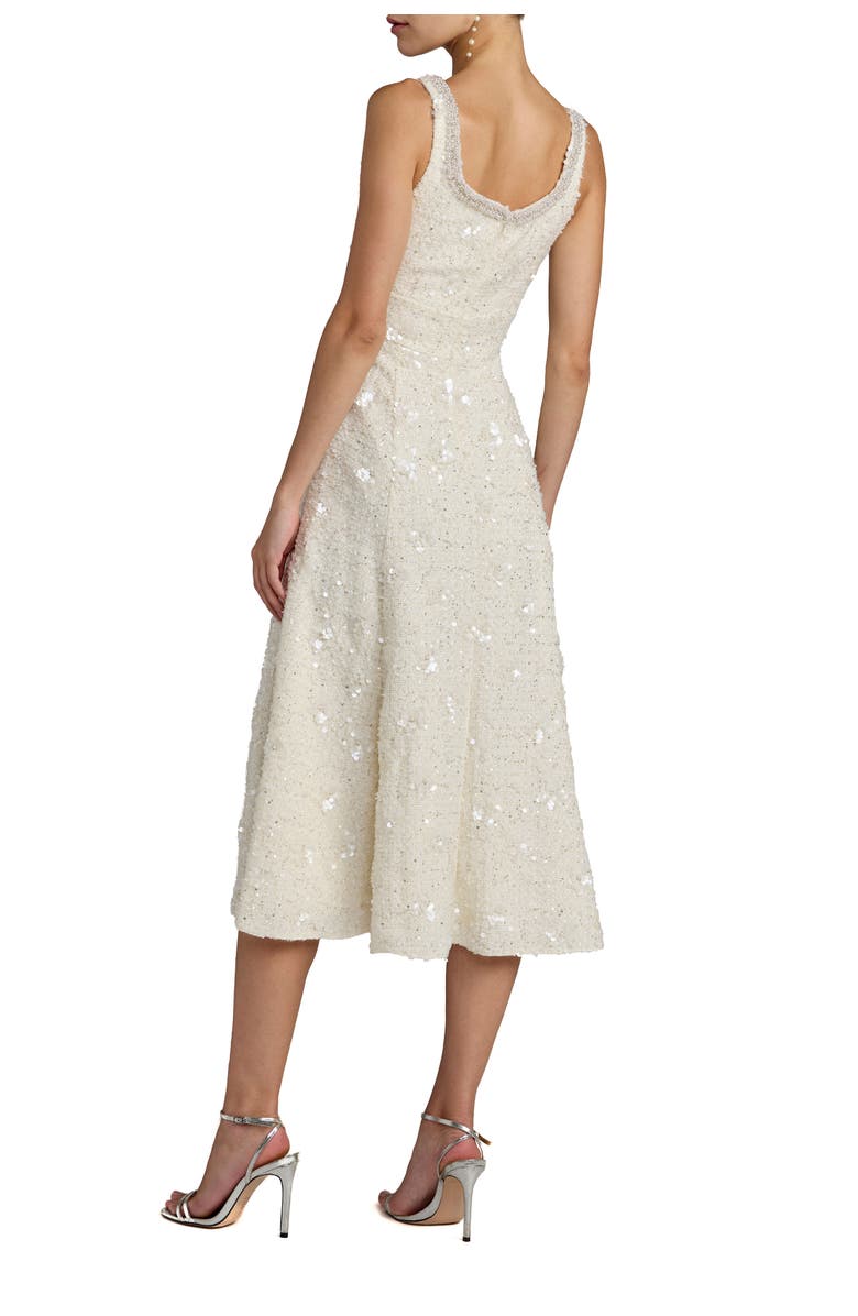 Mac Duggal Boucle Embellished Square Neck A Line Midi Dress, Alternate, color, Ivory