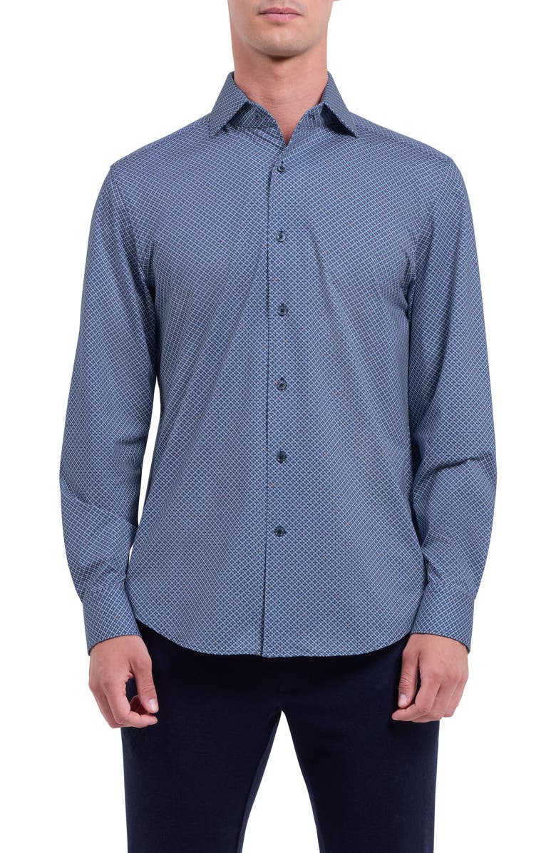 Bugatchi Devon OoohCotton<sup>®</sup> Geo Print Button-Up Shirt, Main, color, Menthol