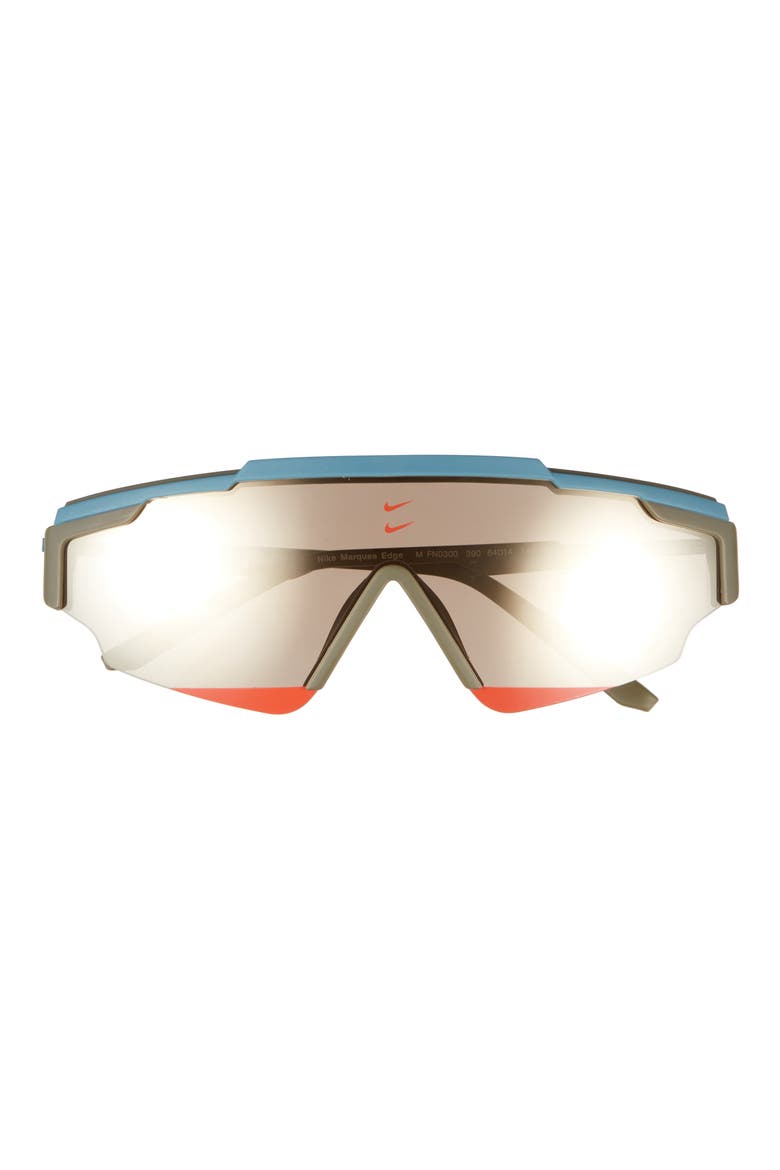 Marquee Edge 64mm Oversize Shield Sunglasses, Main, color, MATTE MEDIUM OLIVE / GOLD MIR