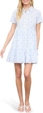 Blu Pepper Floral Stripe Short Sleeve Cotton Shirtdress