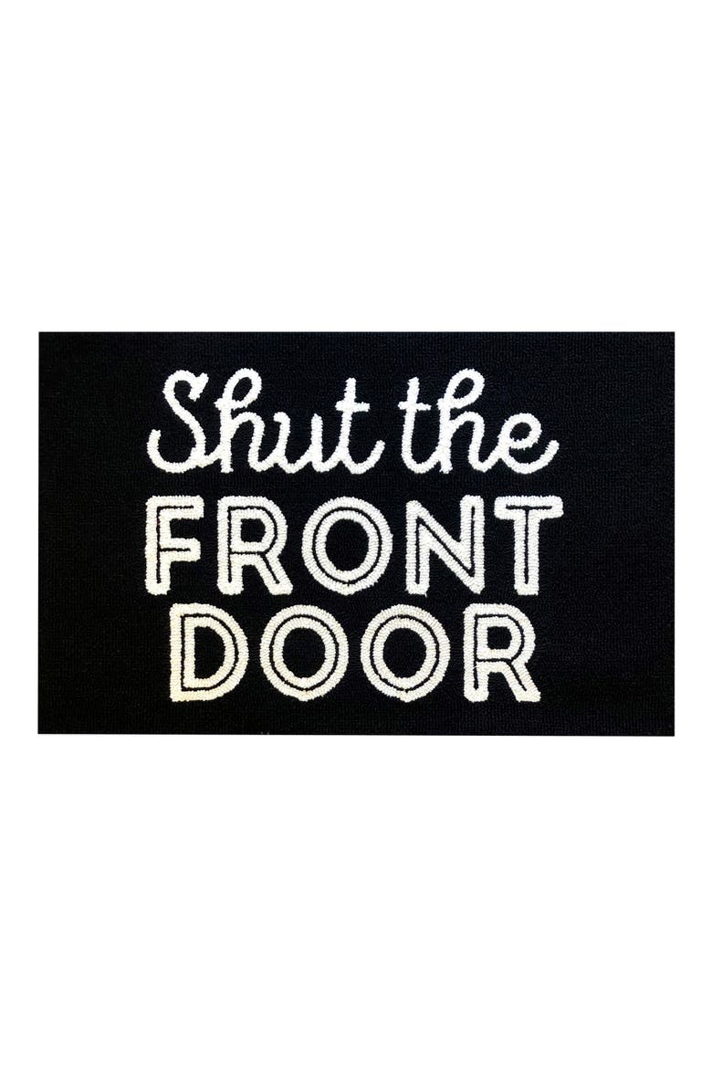Shut the Front Door Indoor/Outdoor Doormat, Main, color, BLACK WHITE