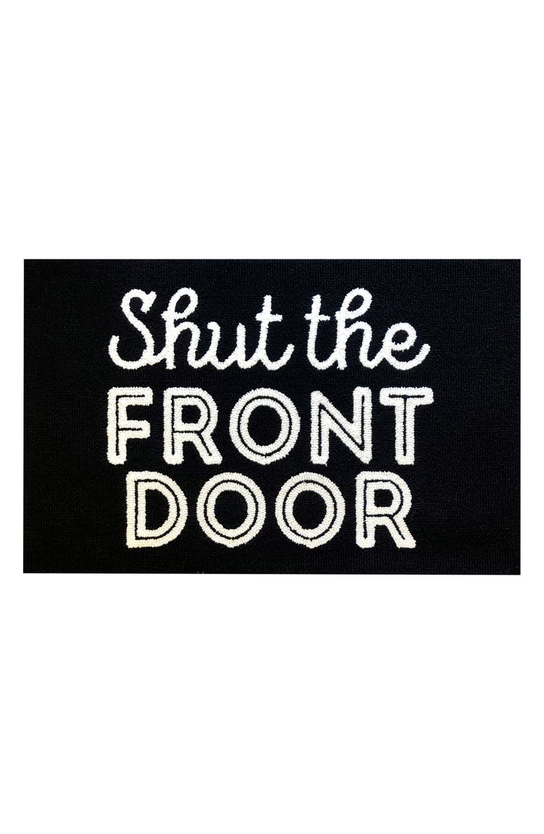 R16 HOME Shut the Front Door Indoor/Outdoor Doormat, Main, color, Black White