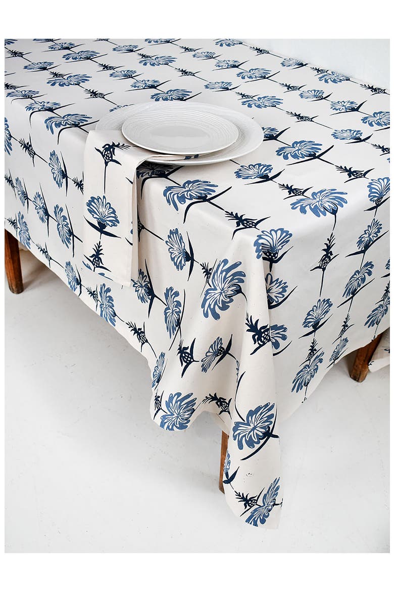Tropical Garden Tablecloth, Main, color, INDIGO AND SKY