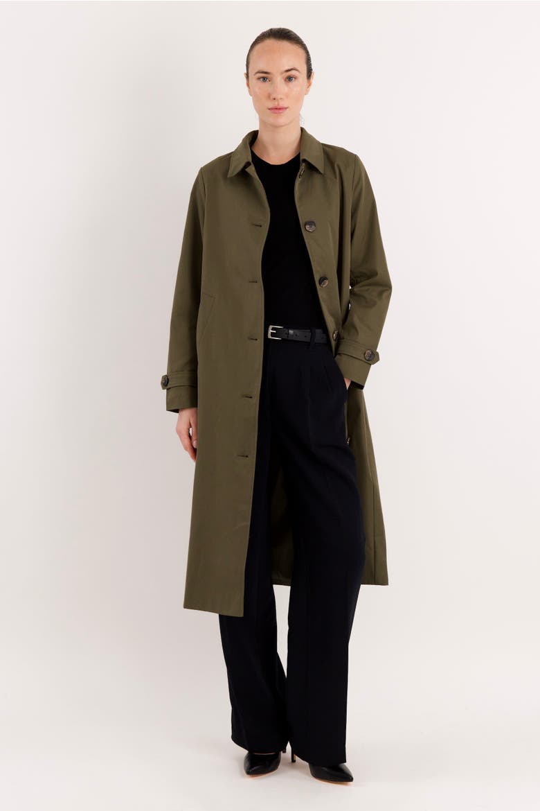 Long Single-Breasted Trench Coat with Detachable Hood, Alternate, color, Olive