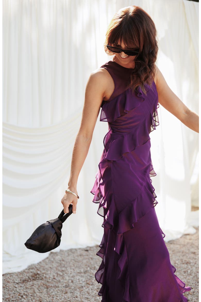 Oriella Ruffle Maxi Dress, Alternate, color, PLUM