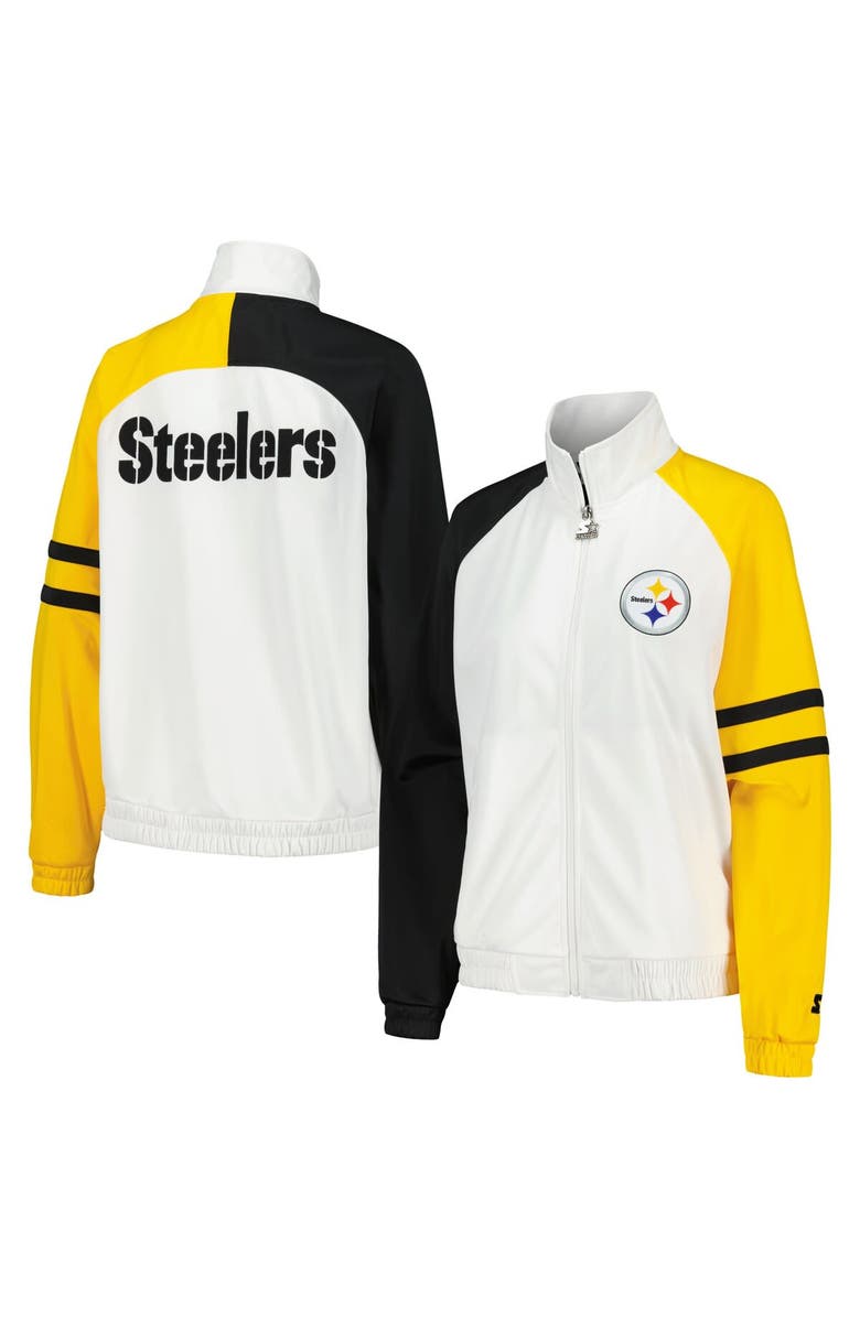 STARTER Women's Starter White Pittsburgh Steelers Curve Ball Raglan Full-Zip Track Jacket, Alternate, color, White