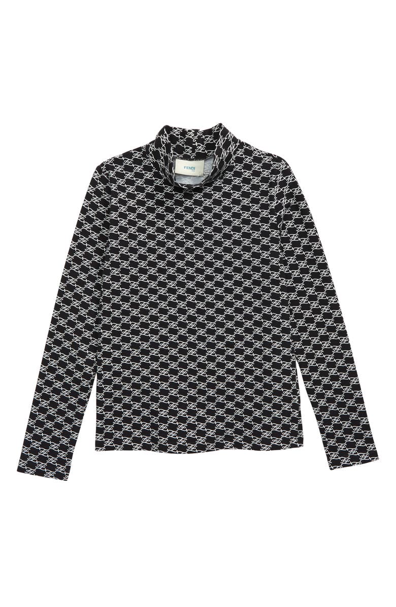 Fendi Kids' Karligraphy FF Logo Mock Neck Top, Main, color, 