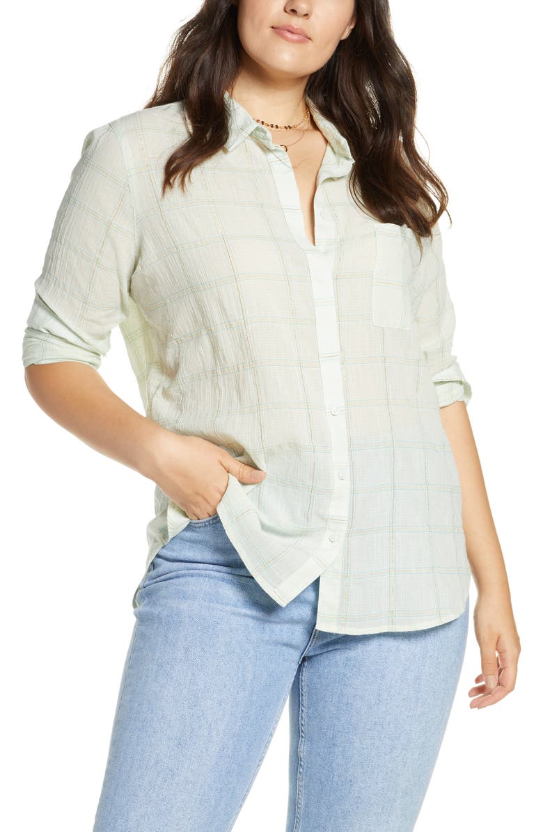 Treasure & Bond Drapey Classic Shirt, Alternate, color, Teal Chalk Lurex Grid