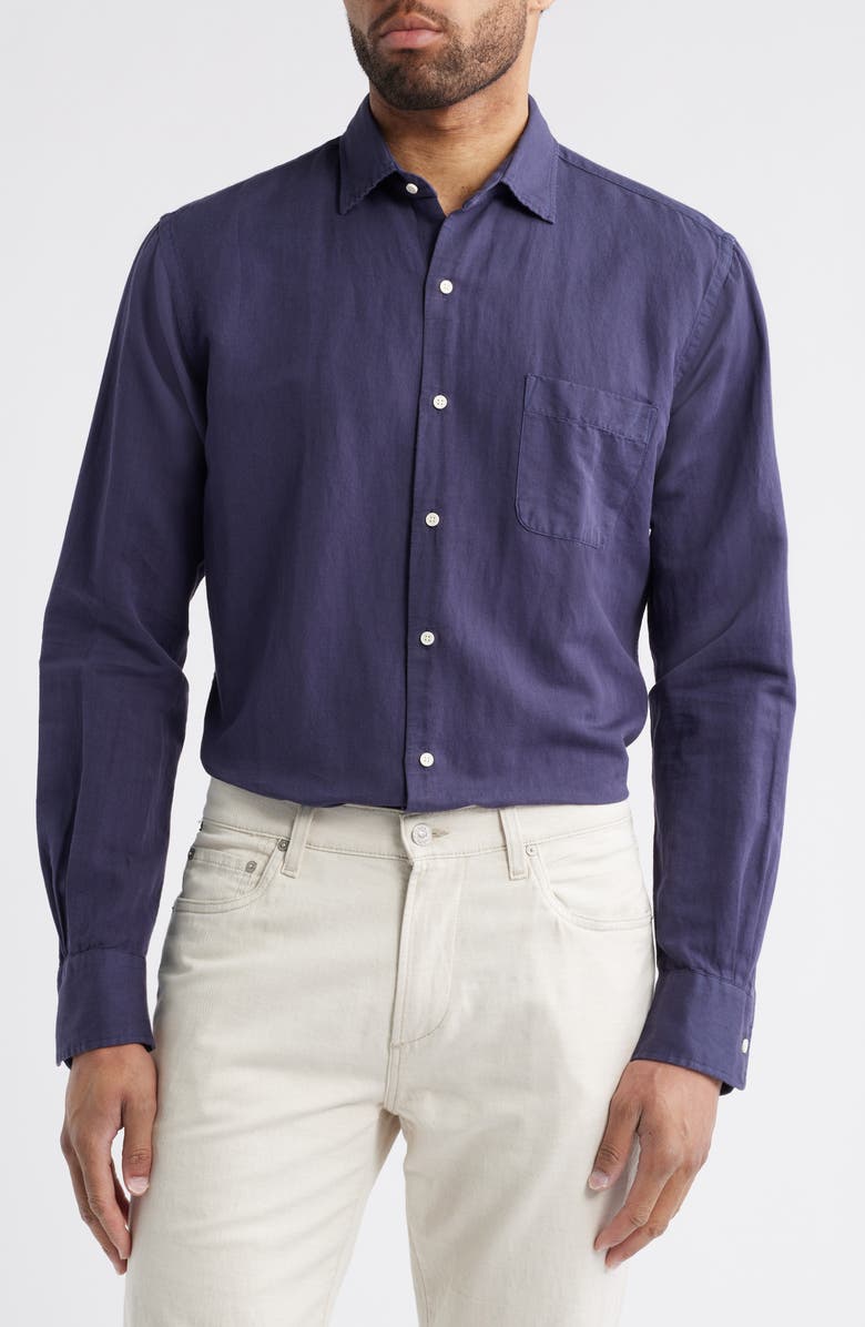 Peter Millar Canal Linen & Cotton Sport Shirt, Alternate, color, Navy