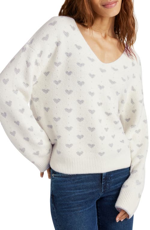 Splendid Hazel Metallic Hearts Sweater in Ice 