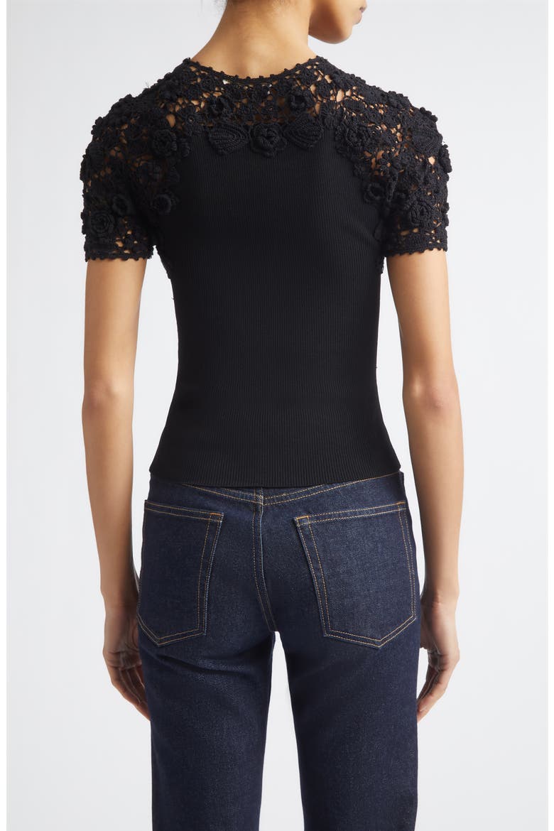 Clelia Rib Knit Crochet Top, Alternate, color, NOIR