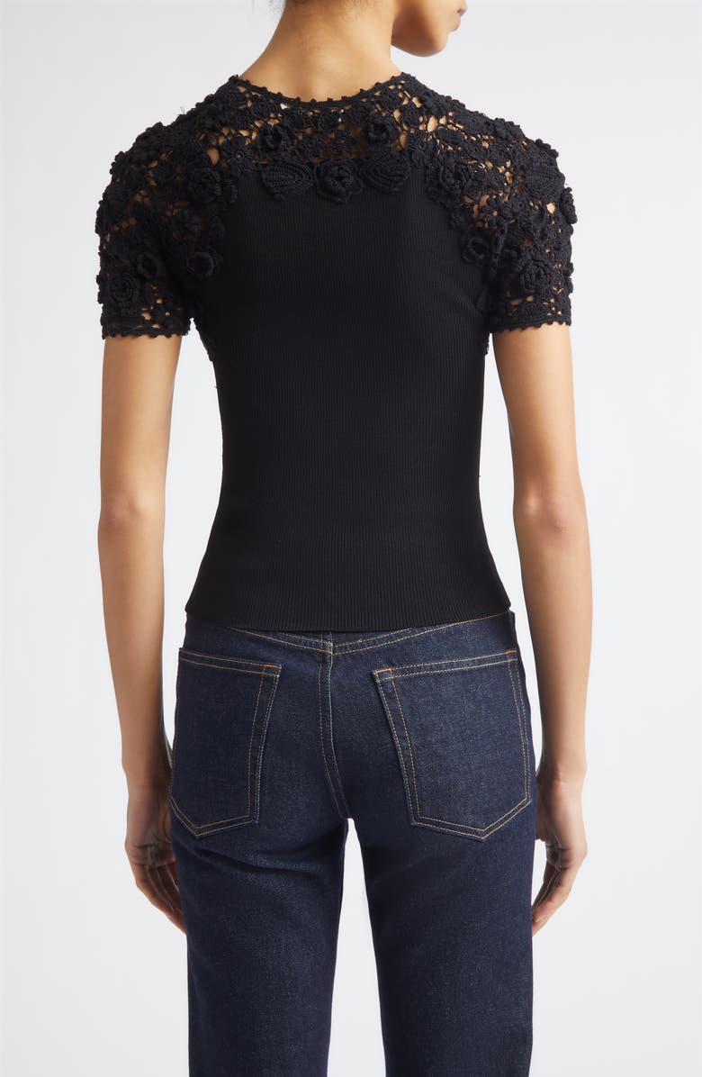 Ulla Johnson Clelia Rib Knit Crochet Top, Alternate, color, Noir