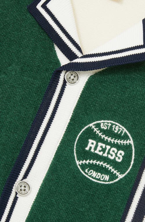 Reiss Kids' Appling Sr. Stripe Cotton Button-up Polo Sweater In Green/off White