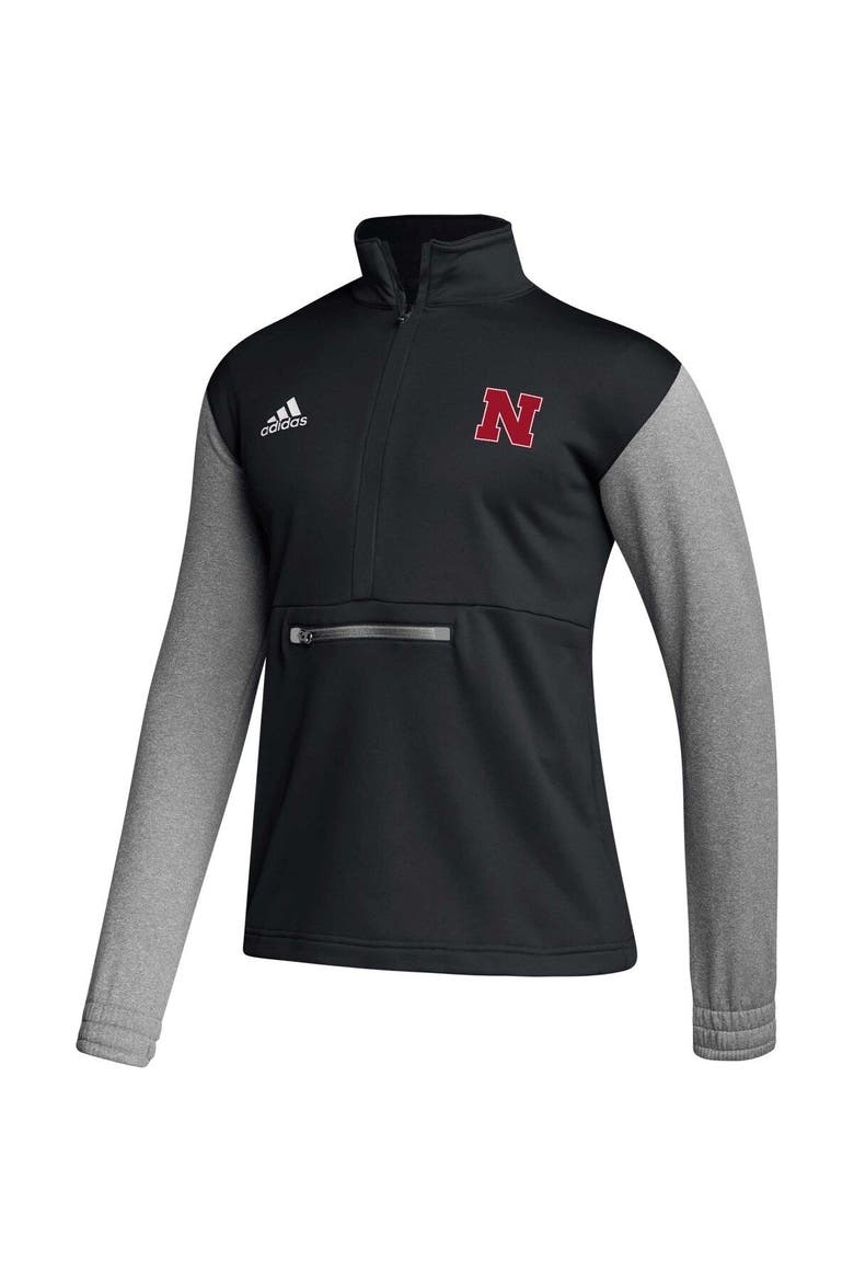 Men's adidas Black Nebraska Huskers Sideline AEROREADY Half-Zip Top, Alternate, color, Black