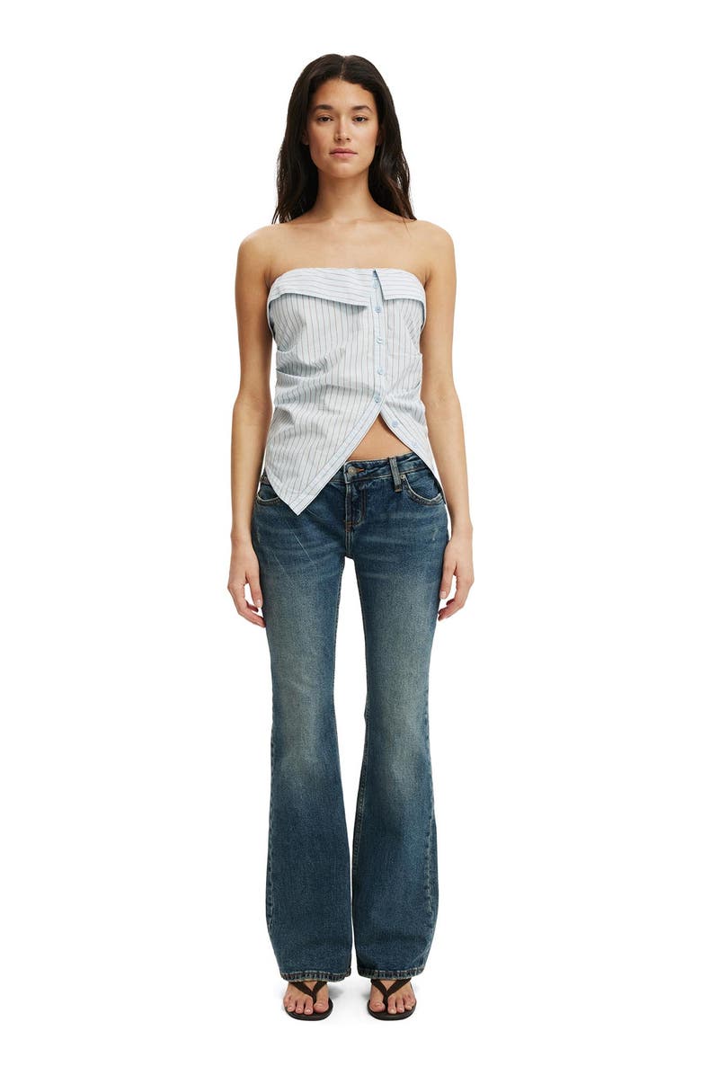 Cotton On Women's Mia Strapless Shirt, Alternate, color, Skyway Blue Pinstripe