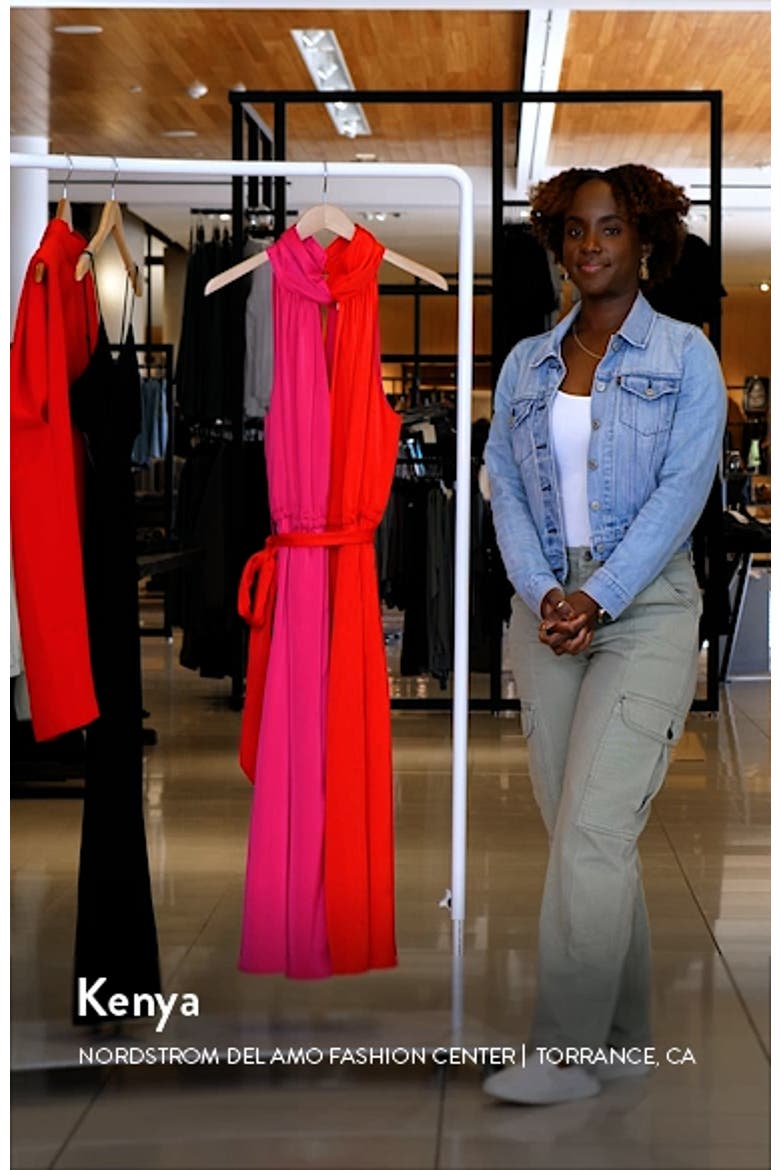 Twist Neck Belted Colorblock Midi Dress video