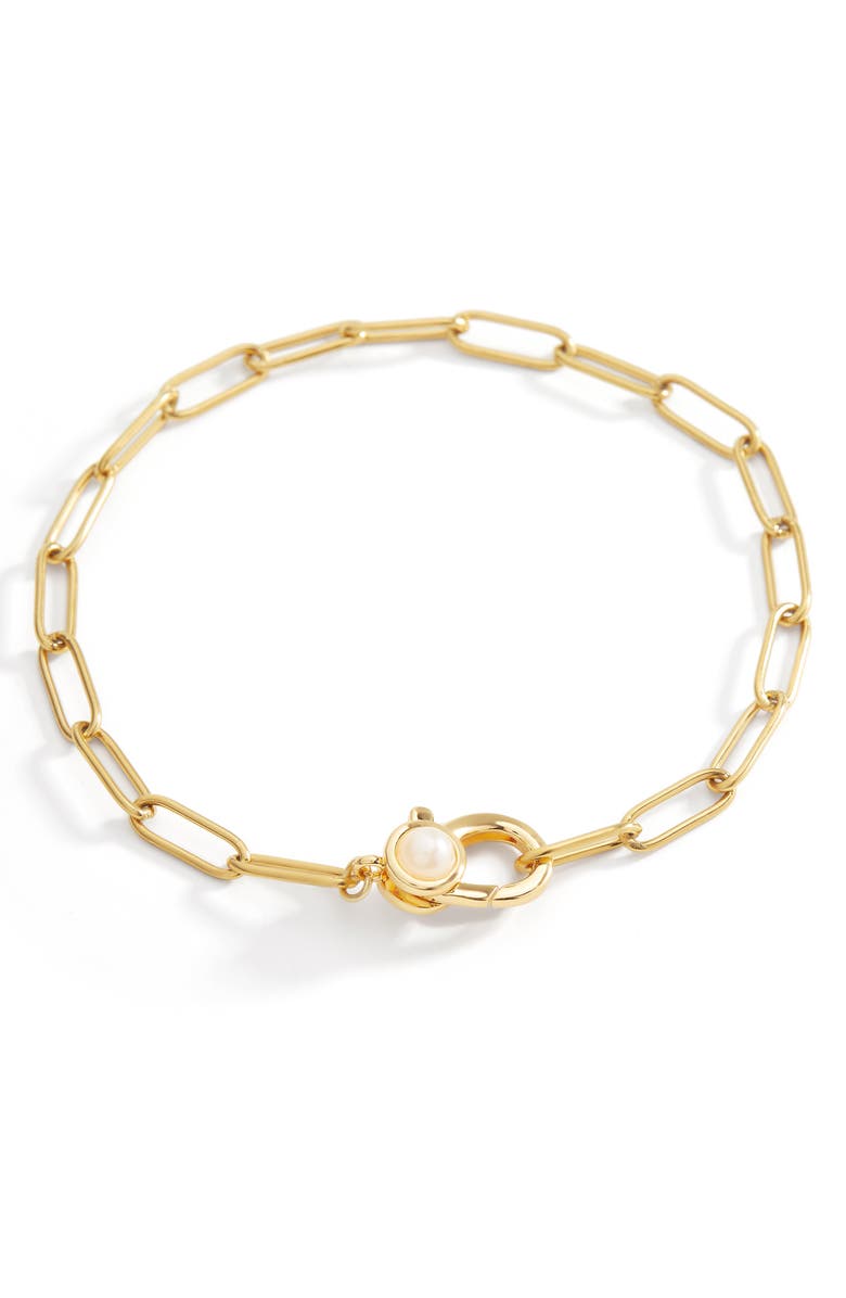 Mint & Lily Paperclip Bracelet with Pearl Accent, Alternate, color, 18K Gold Plated