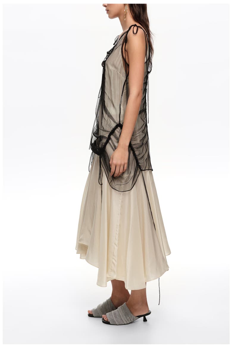 Camisole Dress With Mesh Overlay, Alternate, color, BLACK