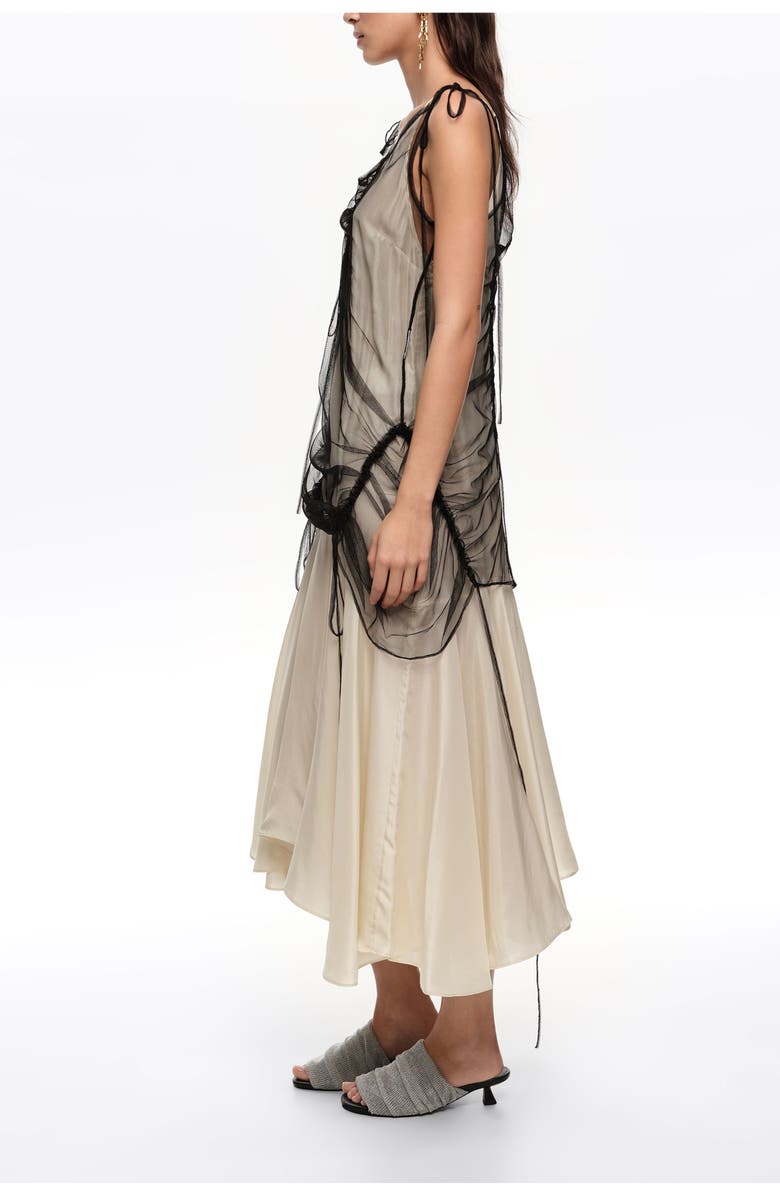 Bimba y Lola Camisole Dress With Mesh Overlay, Alternate, color, Black