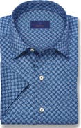 David Donahue Neat Print Short Sleeve Cotton Button-Up Shirt