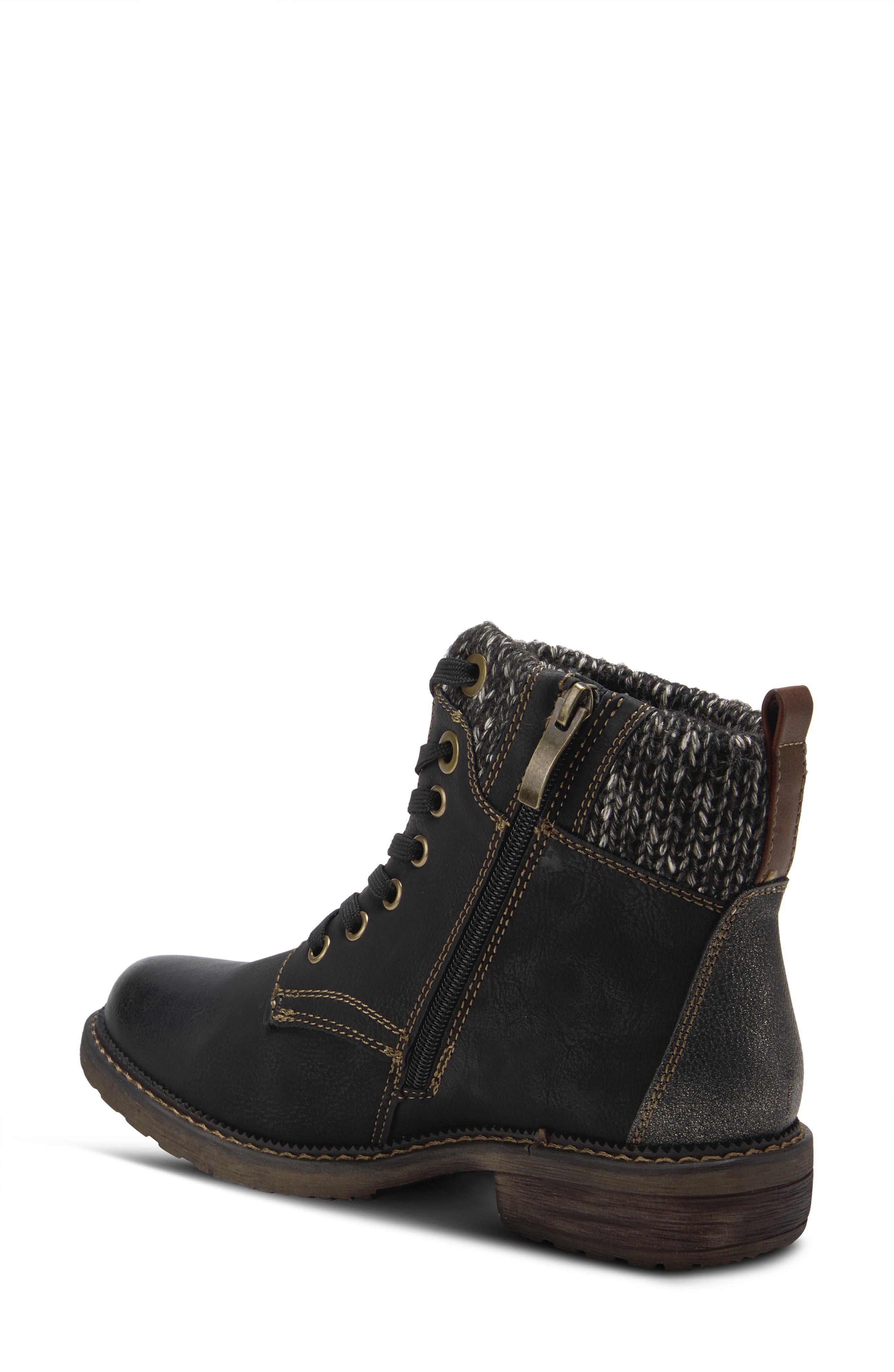 Spring Step Khazera Lace-Up Boot, Alternate, color, Black Faux Leather
