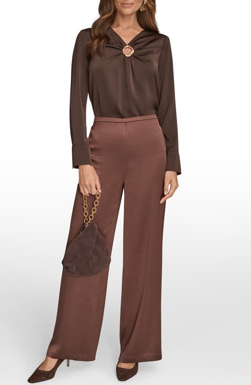 Donna Karan New York Wide Leg Satin Pants In Brown