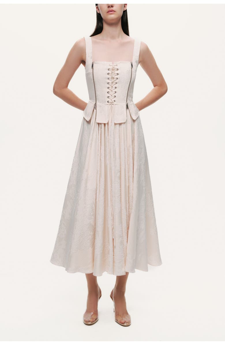 Nocturne Lace-Up Corset Midi Dress, Main, color, Ivory