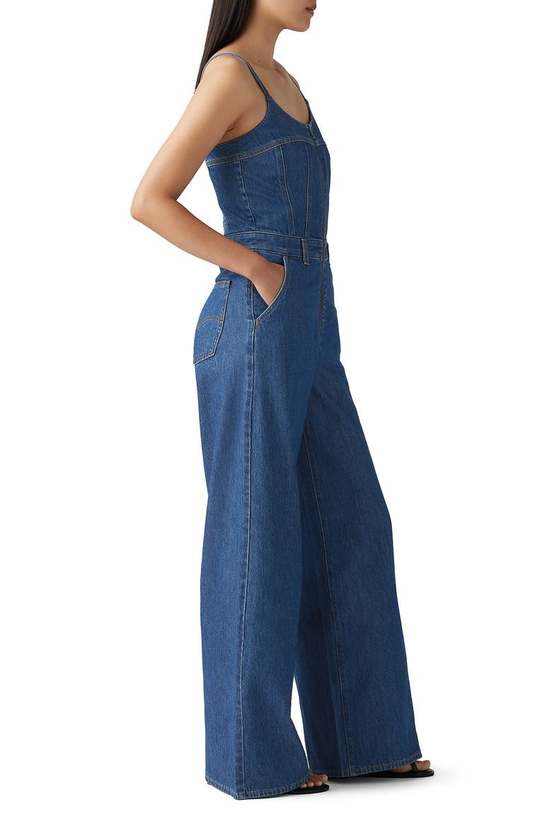 Bustier Zip Denim Jumpsuit, Alternate, color, SMASHING