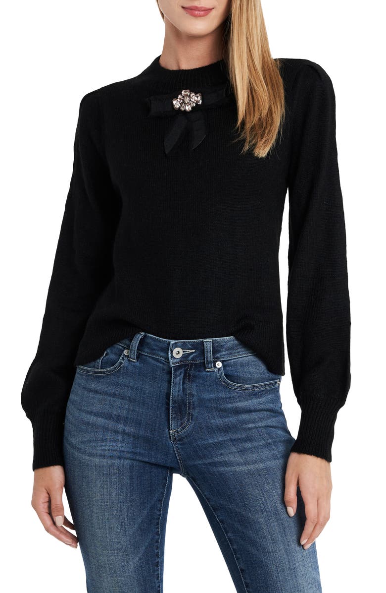 CeCe Jeweled Bow Detail Sweater, Main, color, 